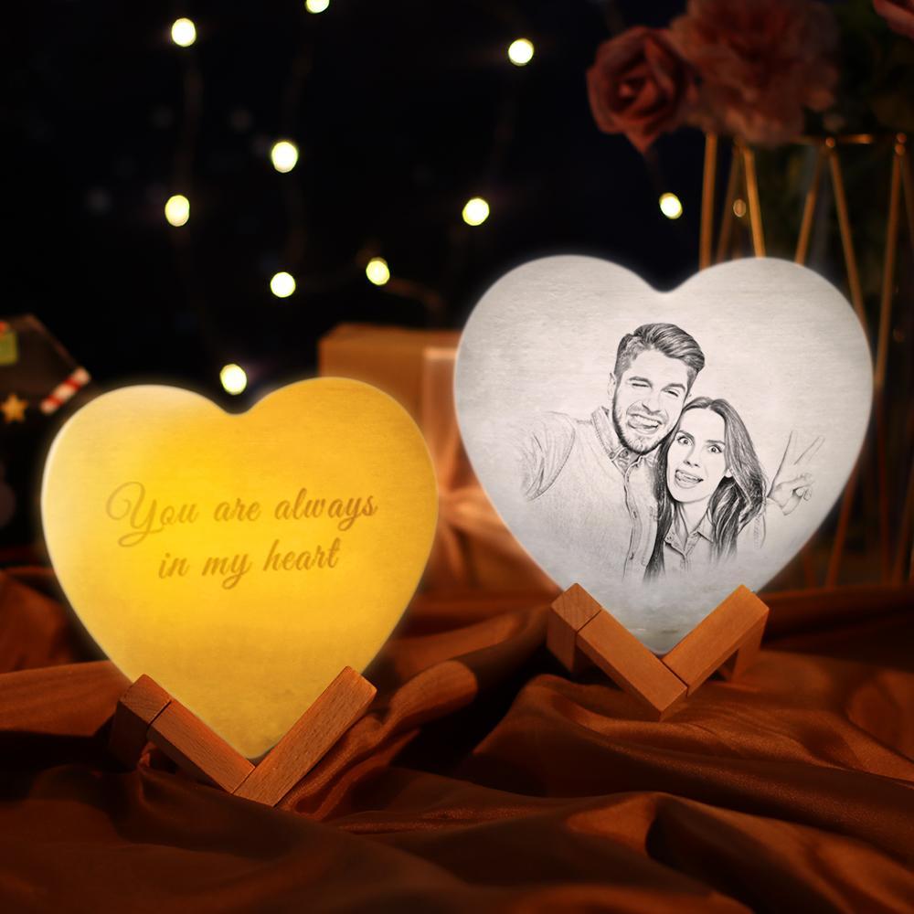 Gifts for Couple Custom Photo Heart Lamp Personalized Anniversary Gift Night Light 3D Printed for Wife