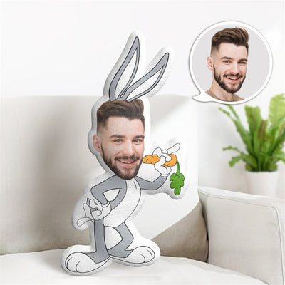 Custom Face Pillow Photo Cartoon Doll Personalzied Rabbits MiniMe Pillow Gifts for Him