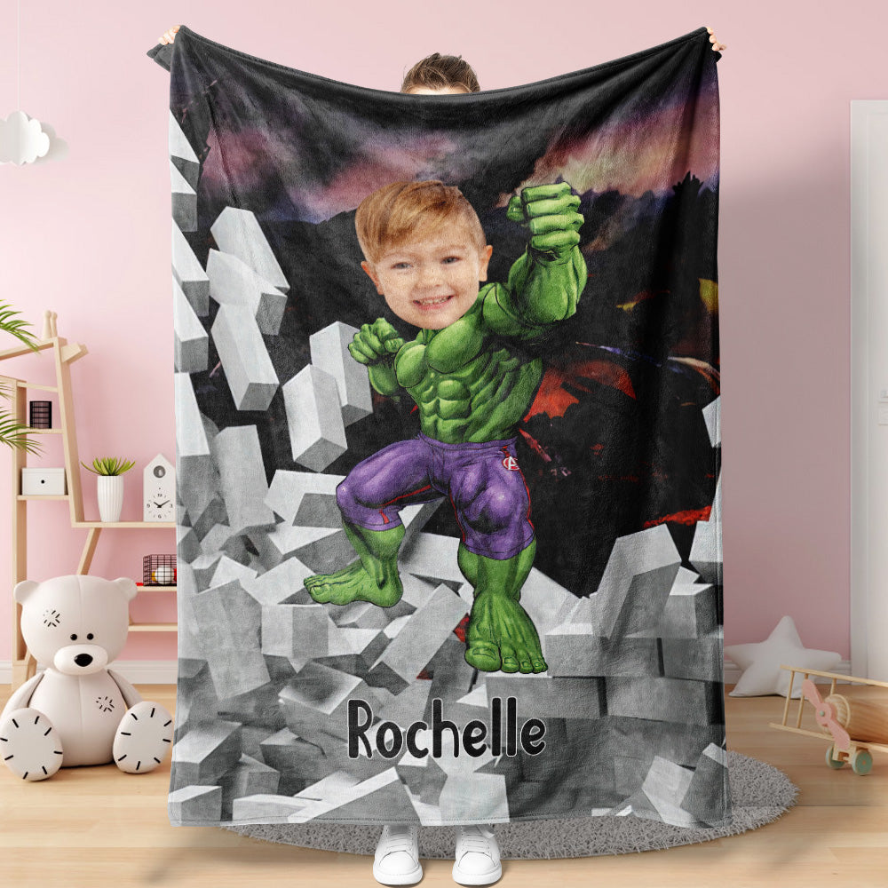 Custom Face Blanket Personalized Photo and Text Muscle Hulk Blanket Minime Blanket Best Gift For Him