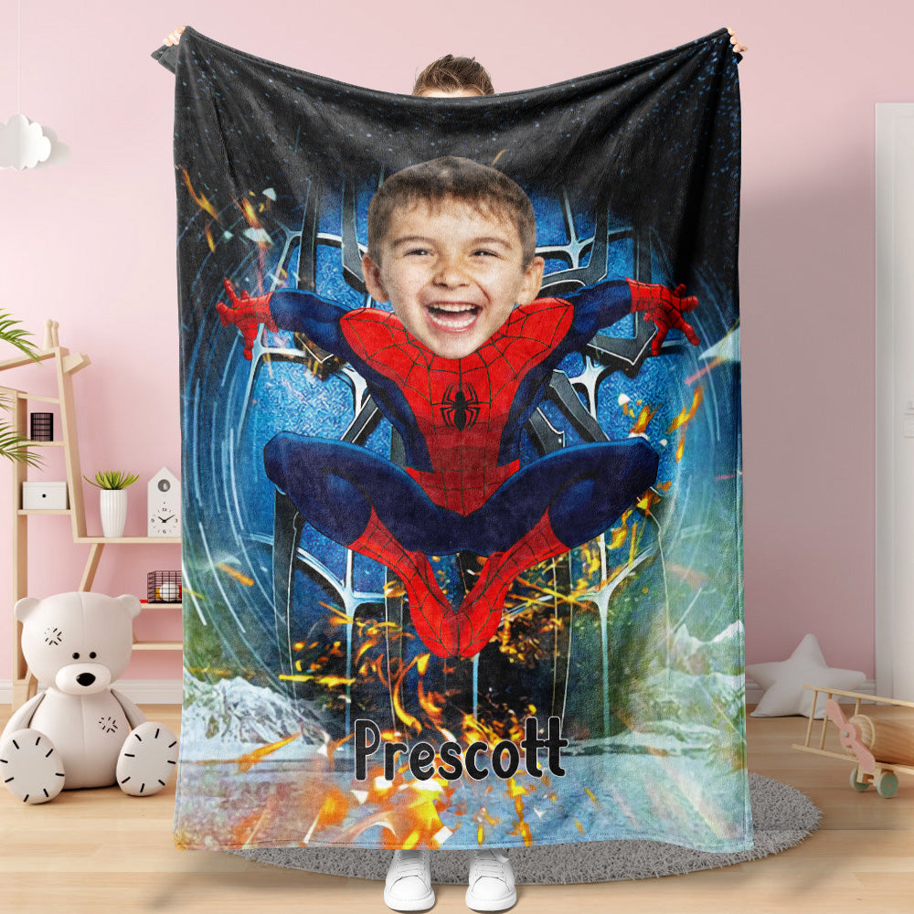 Custom Face Blanket Personalized Photo and Text Super Soldier Spider-Man Blanket Minime Blanket Best Gift For Him