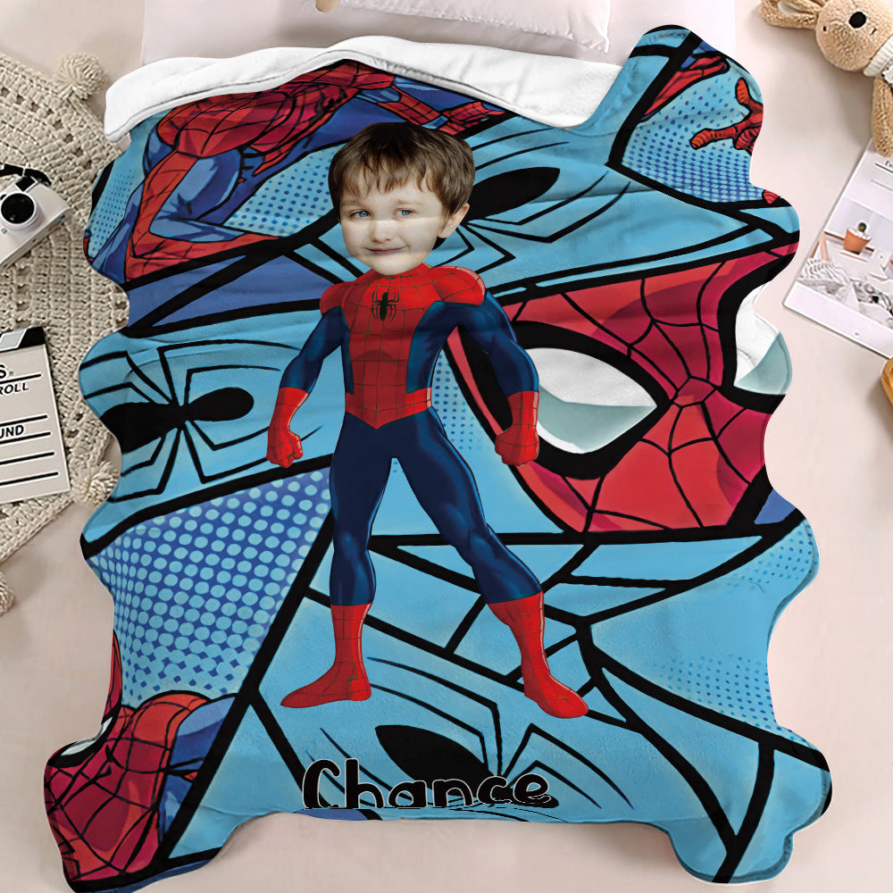 Custom Face Blanket Personalized Photo and Text Standing Spider-Man Blanket Minime Blanket Best Gift For Him