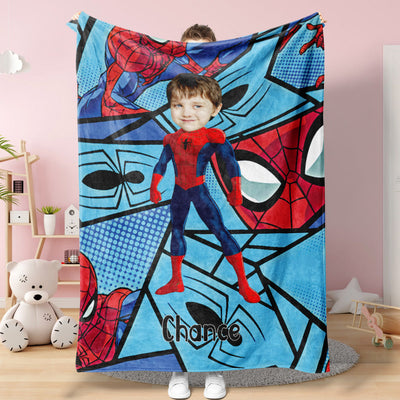 Custom Face Blanket Personalized Photo and Text Standing Spider-Man Blanket Minime Blanket Best Gift For Him - mysiliconefoodbag