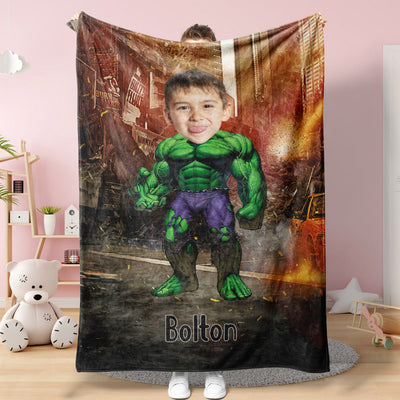 Custom Face Blanket Personalized Photo and Text Super Hulk Blanket Minime Blanket Best Gift For Him - mysiliconefoodbag