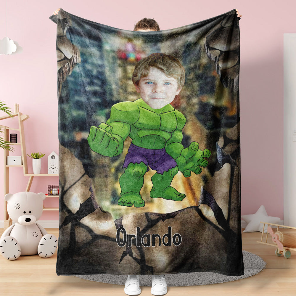 Custom Face Blanket Personalized Photo and Text Blanket Hulk Minime Blanket Best Gift For Him