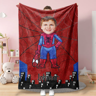 Custom Face Blanket Personalized Photo and Text Blanket Spiderman Minime Blanket Best Gift For Him - mysiliconefoodbag