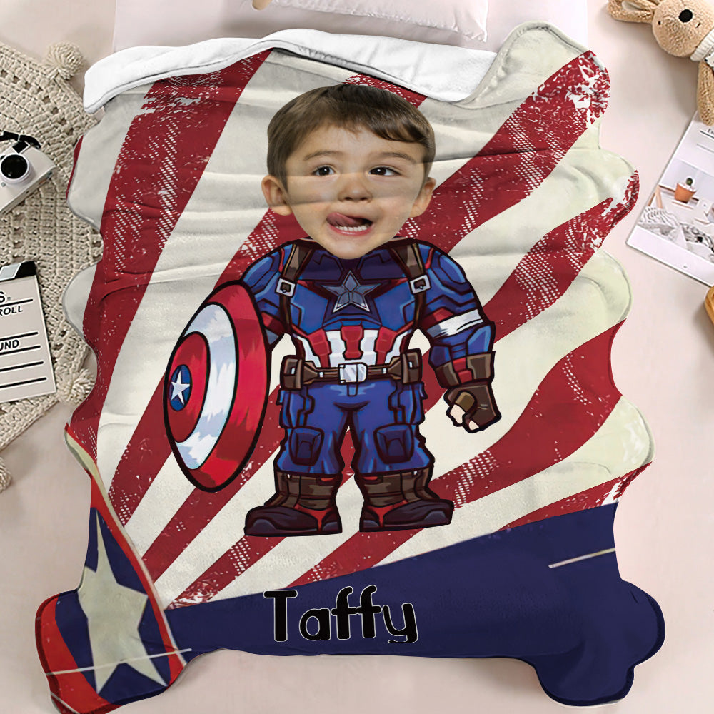 Custom Face Blanket Personalized Photo and Text Blanket Captain America Minime Blanket Best Gift For Him