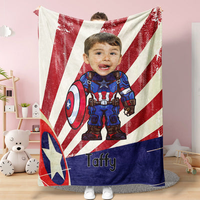 Custom Face Blanket Personalized Photo and Text Blanket Captain America Minime Blanket Best Gift For Him - mysiliconefoodbag