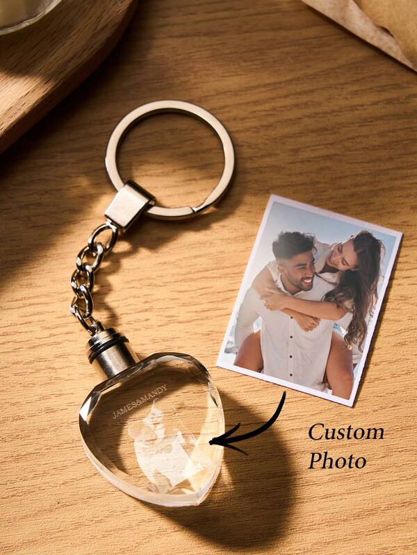 Custom Photo Crystal Keychain Anniversary Couple Keepsake Crystal Keychain Photo Gifts