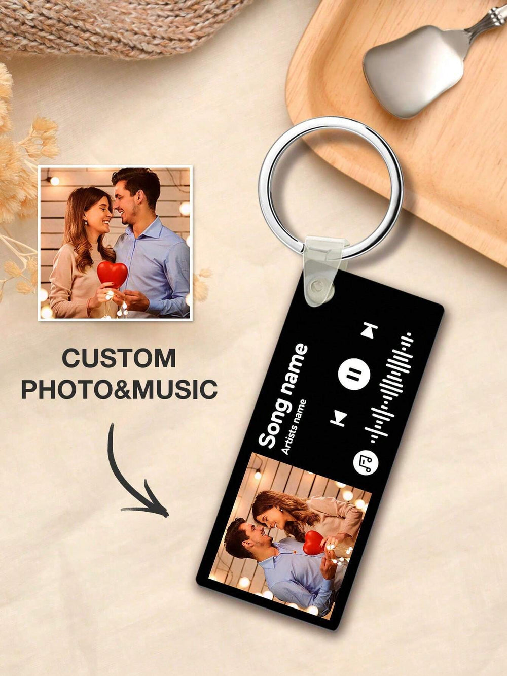 Custom Spotify Photo Keychain With Engraving Keychain Music Code Plaque Keychain Gifts For Couples