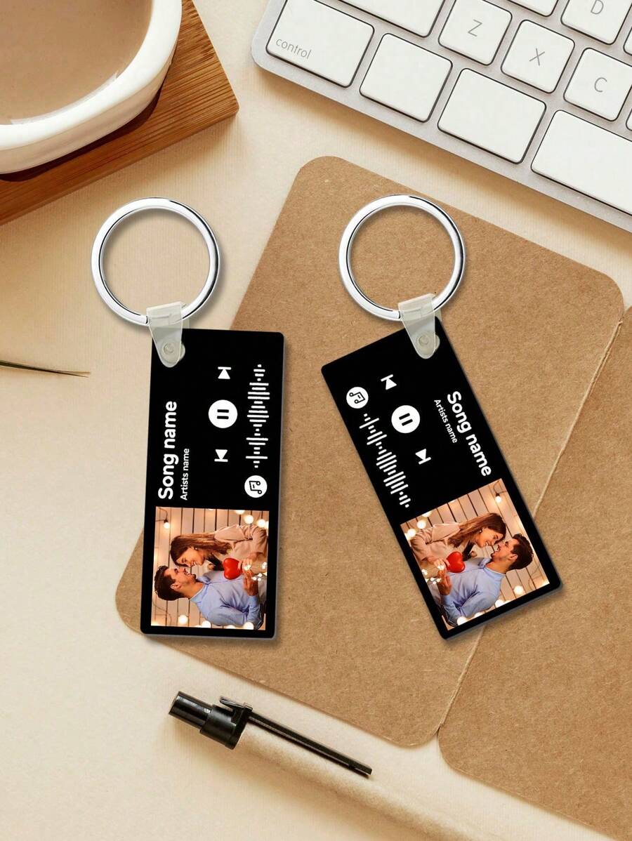 Custom Spotify Photo Keychain With Engraving Keychain Music Code Plaque Keychain Gifts For Couples