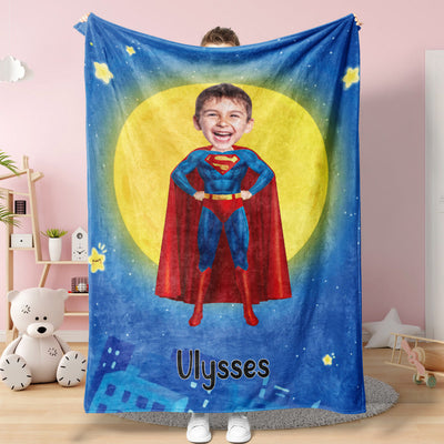 Custom Face Blanket Personalized Photo and Text Blanket Superman Minime Blanket Best Gift For Him - mysiliconefoodbag