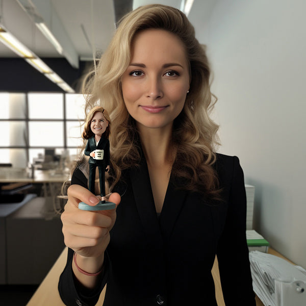 Female Business Christmas Gift Custom Bobblehead Gift World's Best Boss Holding A Water Glass