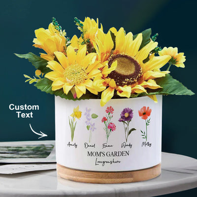 Custom Birth Flowers Planter Pot Personalized Name Ceramic Succulent Plant Pot