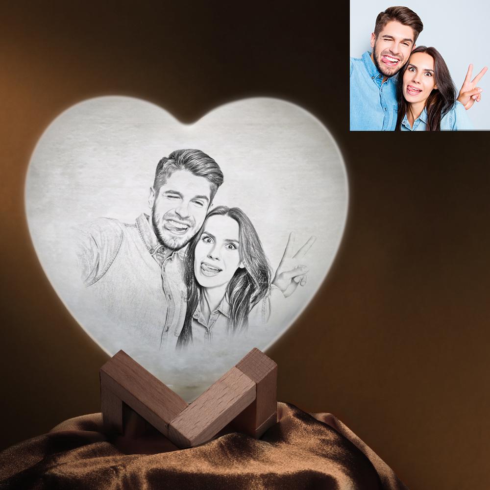 Anniversary Gifts Custom 3D Printed Photo Heart Lamp Personalized Night Light (10-15cm) for Her