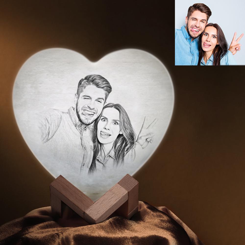 Gifts for Couple Custom Photo Heart Lamp Personalized Anniversary Gift Night Light 3D Printed for Wife