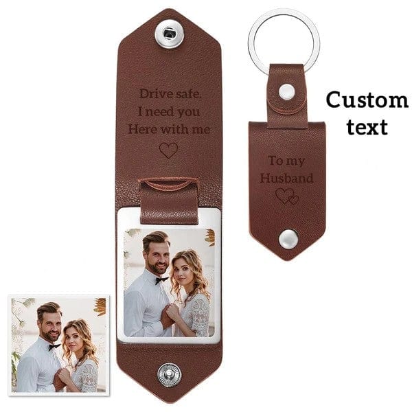 Custom Leather Photo Text Keychain Anniversary Gift For Christmas Gifts