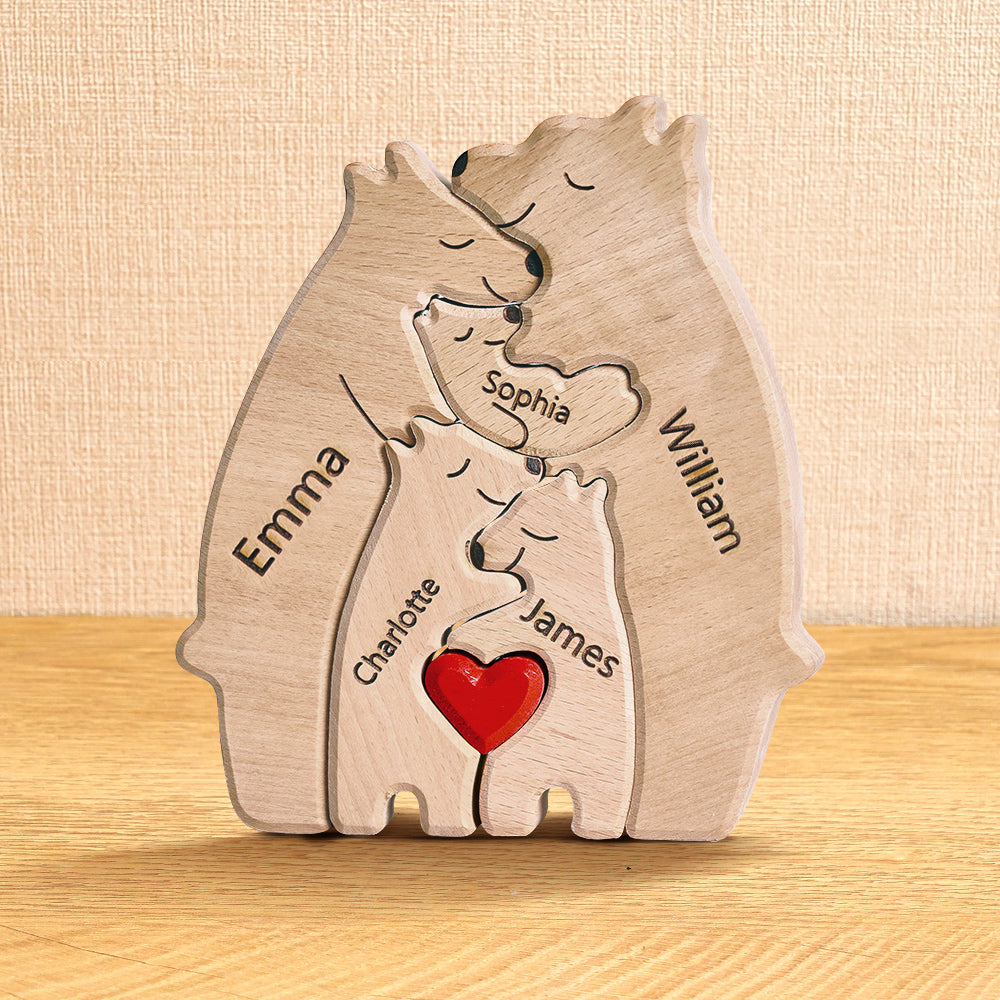 Wooden Bears Family Custom Names Puzzle Home Decor Gifts