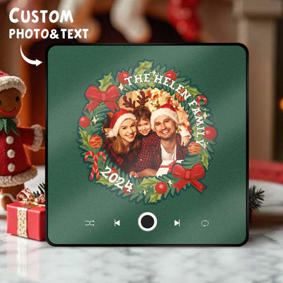 Personalized Christmas Wreath Family Photo Music Fridge Magnet Custom Music Magnets Can Play Songs Christmas Gifts - mysiliconefoodbag