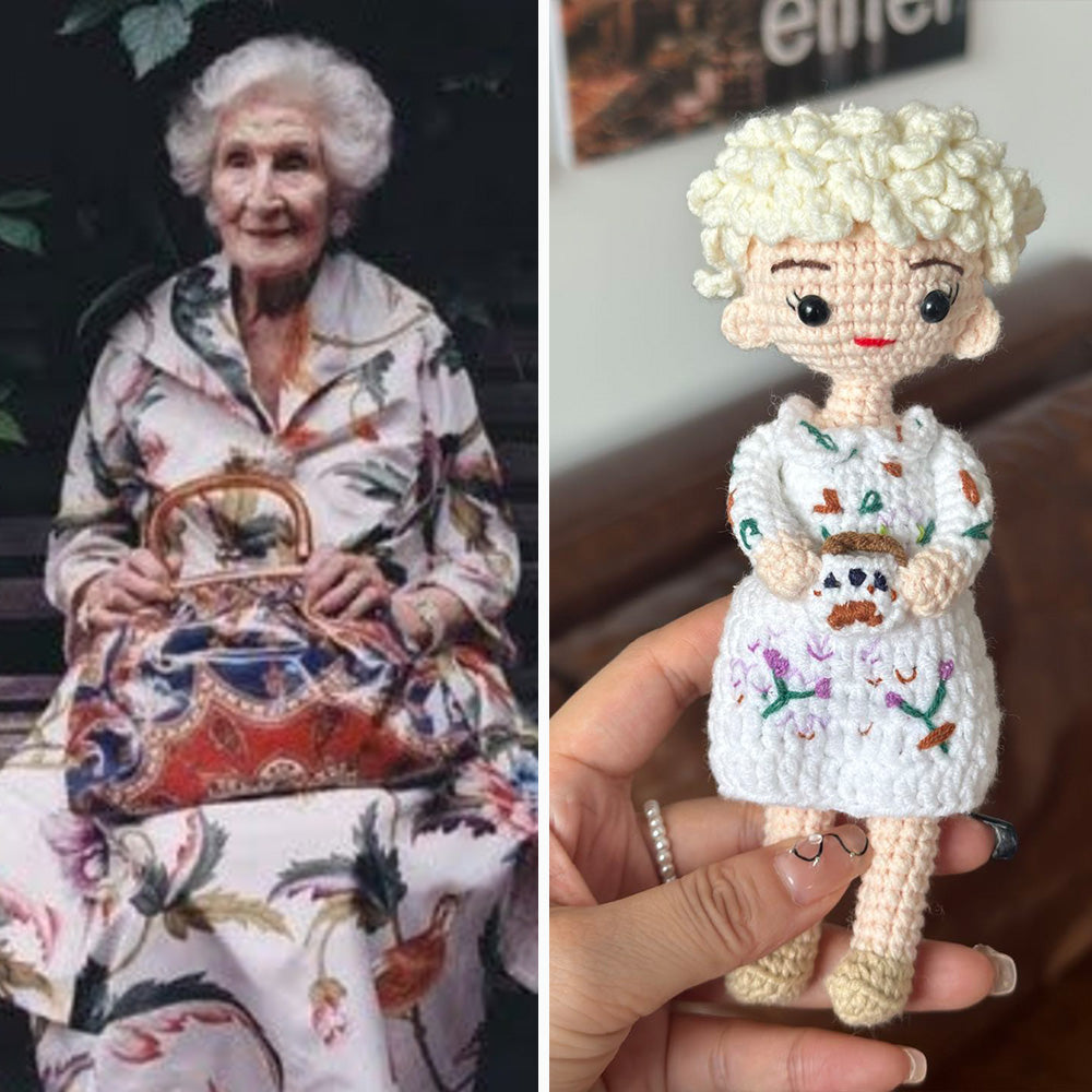 Gandma Crochet Doll Personalized Look Alike Portrait Doll Grandparents' Day