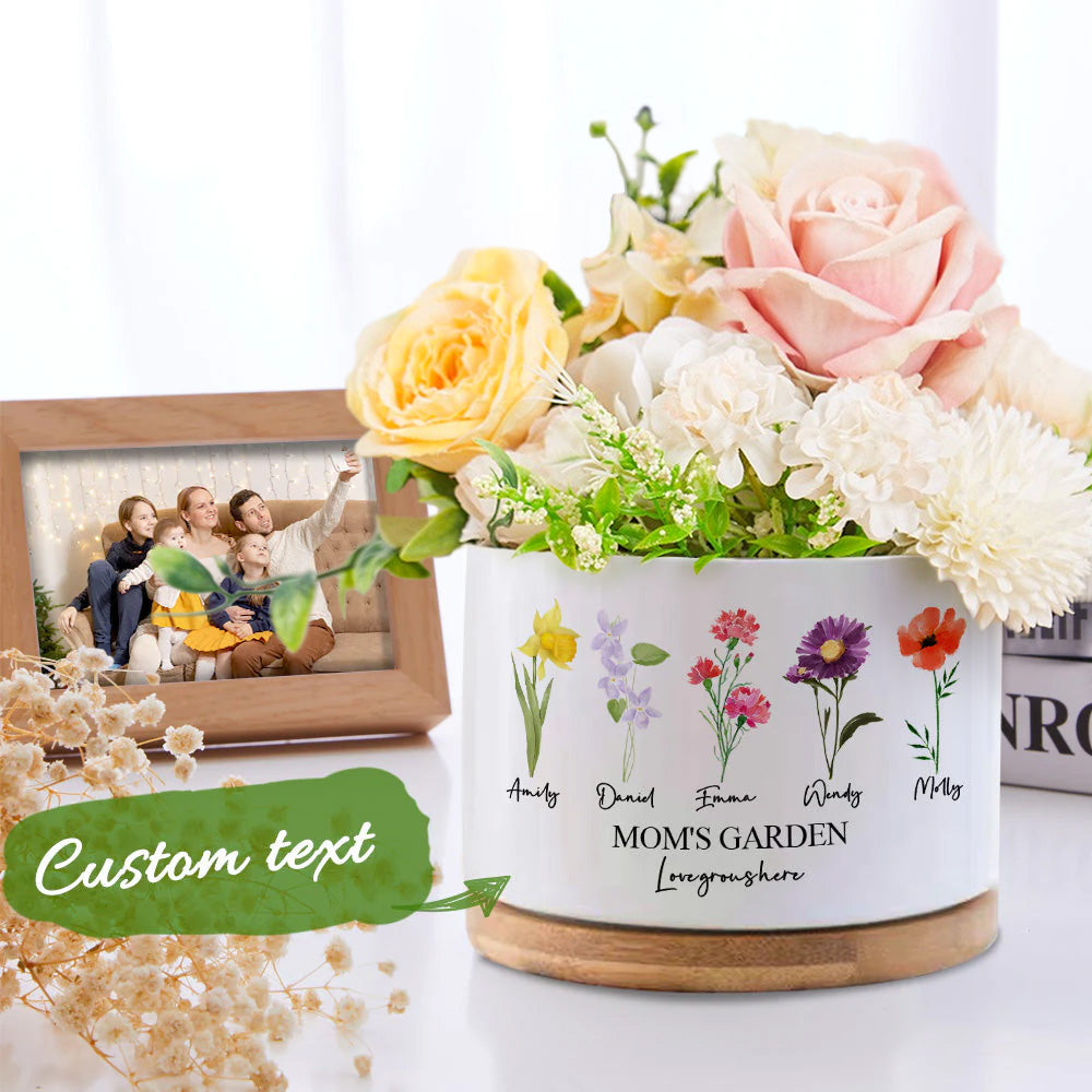 Custom Birth Flowers Planter Pot Personalized Name Ceramic Succulent Plant Pot