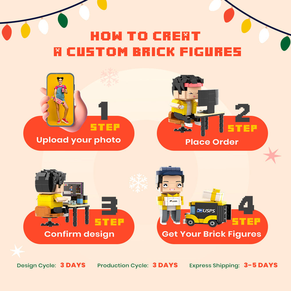 Full Body Customizable 3 People Custom Brick Figures Small Particle Block For Dad's Exclusive Gift