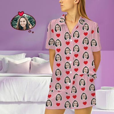 Customized Photo Short Sleeved Pajamas Home pajamas-Hearts - mysiliconefoodbag