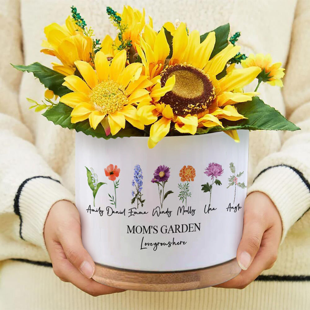 Custom Birth Flowers Planter Pot Personalized Name Ceramic Succulent Plant Pot