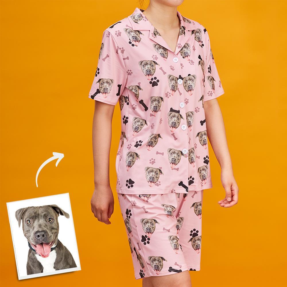 Christmas Gifts Custom Pajamas with Dog Face Bones And Footprints Short Sleeved Pajamas