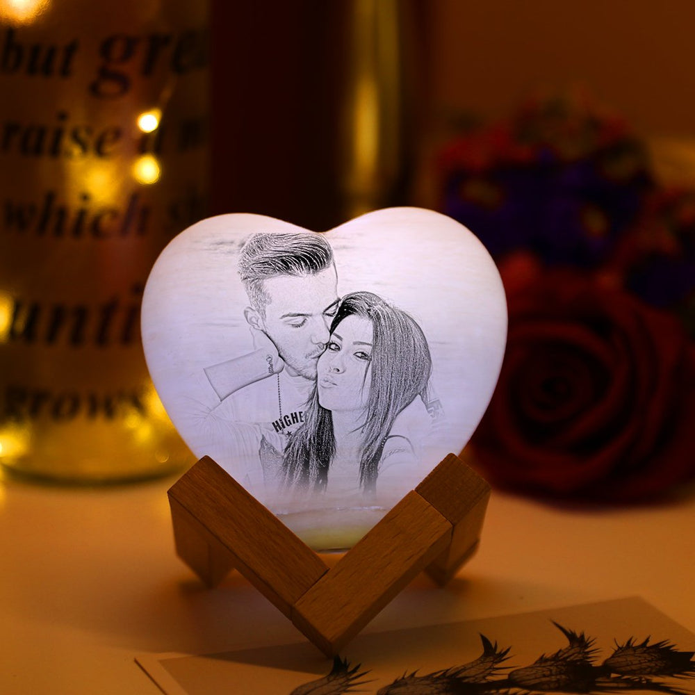 Anniversary Gifts Custom 3D Printed Photo Heart Lamp Personalized Night Light (10-15cm) for Her