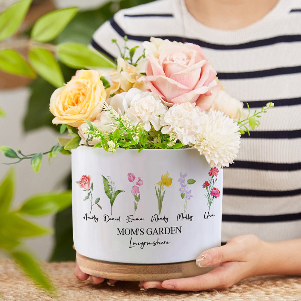 Custom Birth Flowers Planter Pot Personalized Name Ceramic Succulent Plant Pot