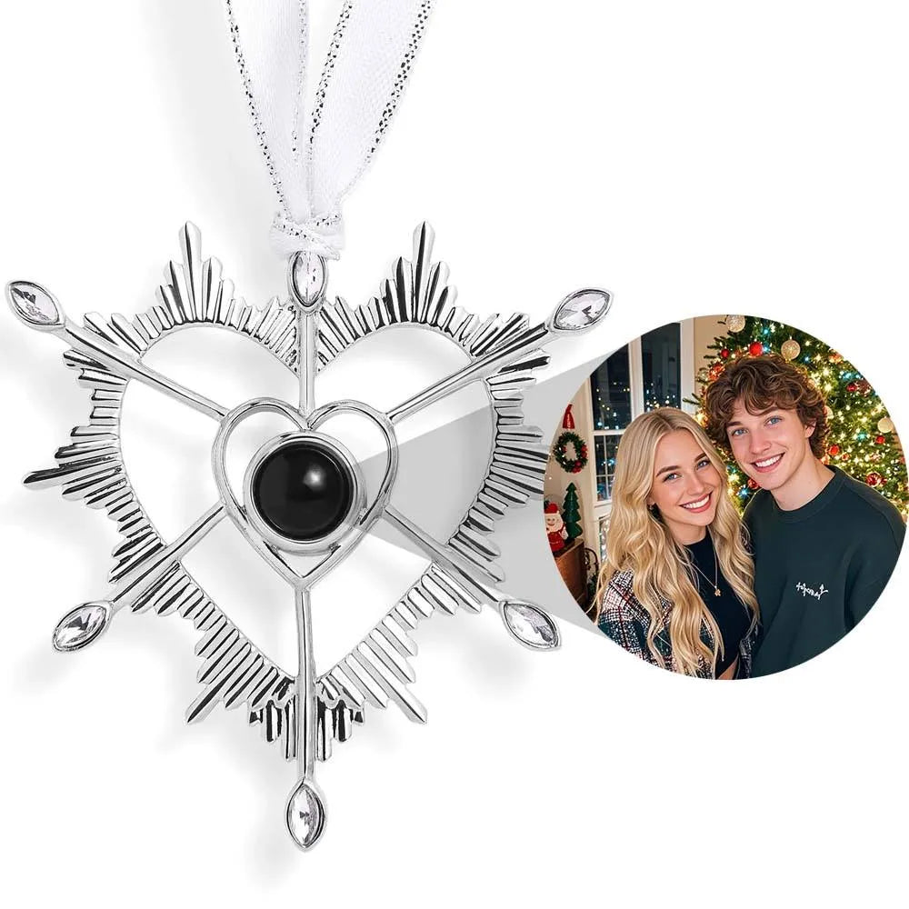 Custom Snowflake Christmas Ornament with Photo & Projection - Unique Personalized Gift