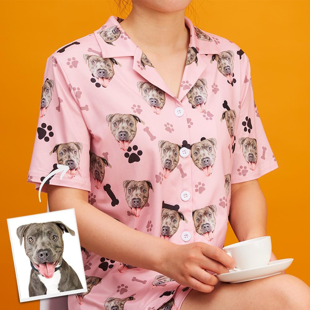 Christmas Gifts Custom Pajamas with Dog Face Bones And Footprints Short Sleeved Pajamas