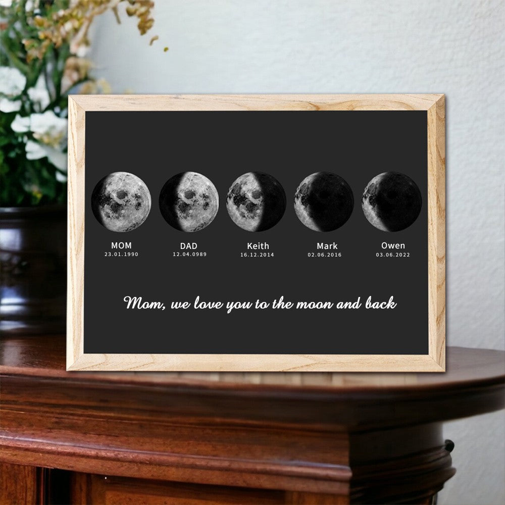 Mother's Day gifts Personalized Moon Phase Wood Sign Family Moon Phase Wood Frame