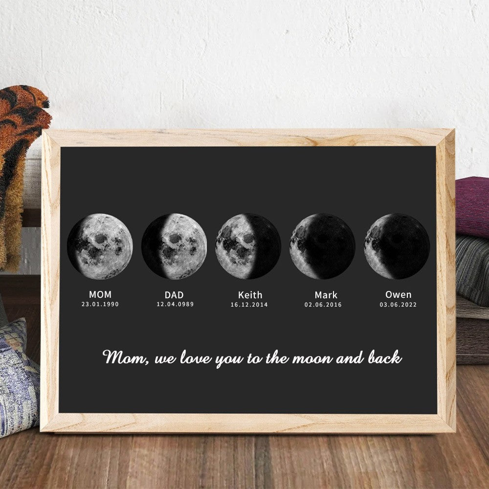 Birthday Gifts Personalized Family Moon Phase Wood Frame