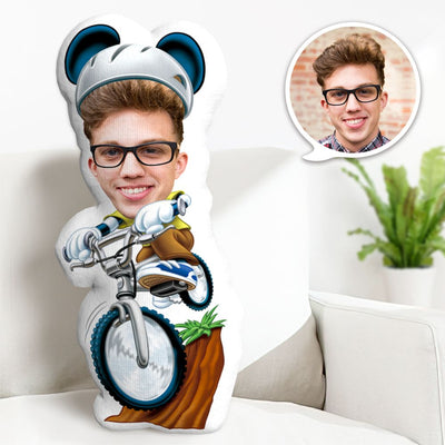 Custom Cartoon Mouse Minime Throw Pillow Personalized Face Minime Pillow Cyclist Mouse Gifts