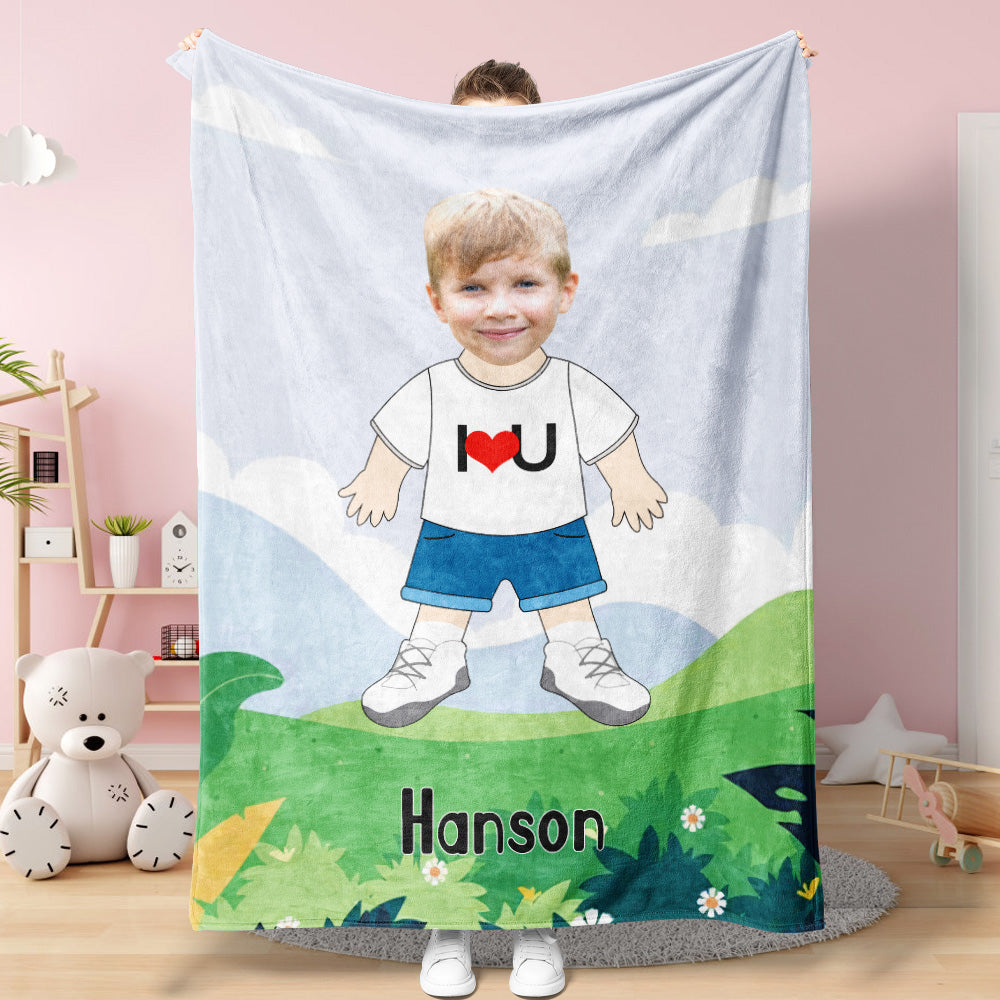 I LOVE U Custom Face Blanket Personalized Photo and Text Minime Blanket Best Gift For Him