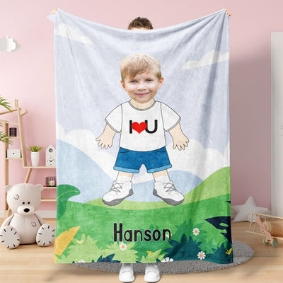 I LOVE U Custom Face Blanket Personalized Photo and Text Minime Blanket Best Gift For Him - mysiliconefoodbag