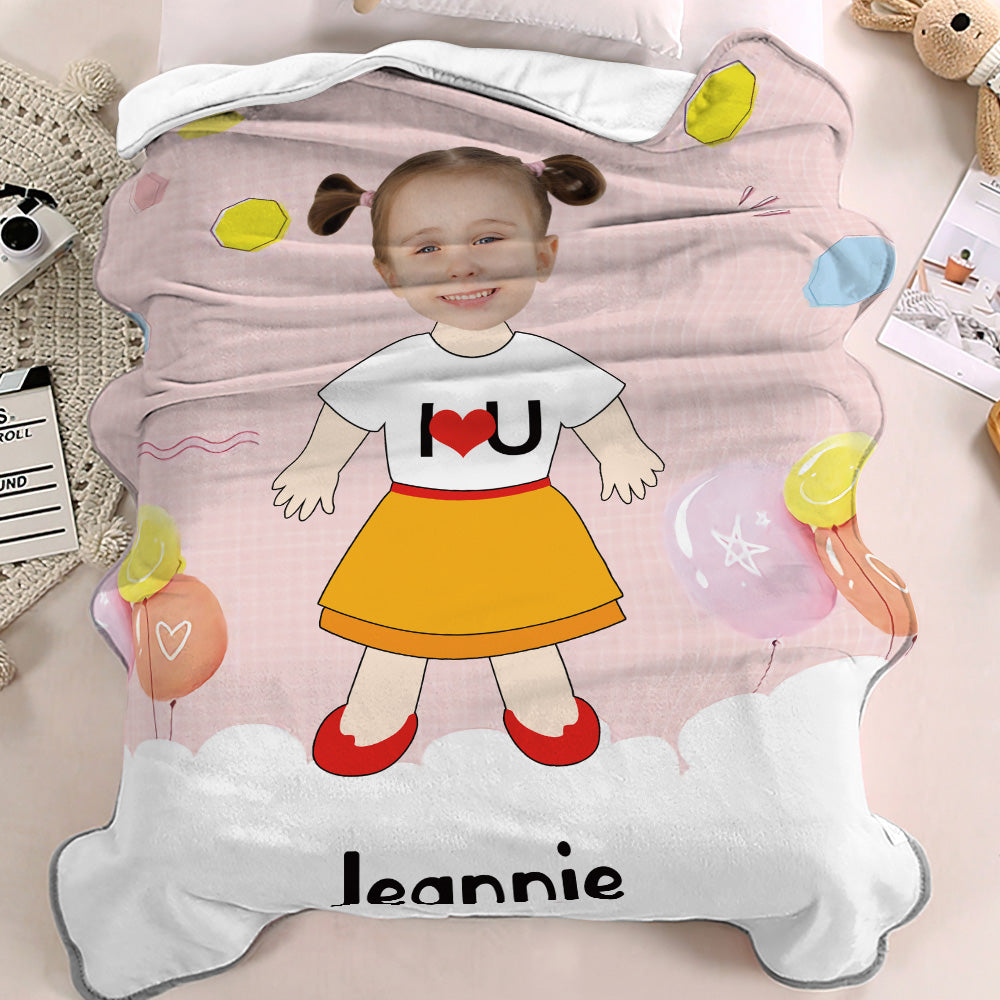 I LOVE U Custom Face Blanket Personalized Photo and Text Minime Blanket Best Gift For Her