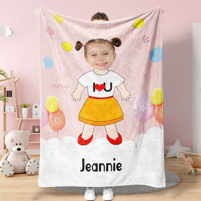 I LOVE U Custom Face Blanket Personalized Photo and Text Minime Blanket Best Gift For Her - mysiliconefoodbag