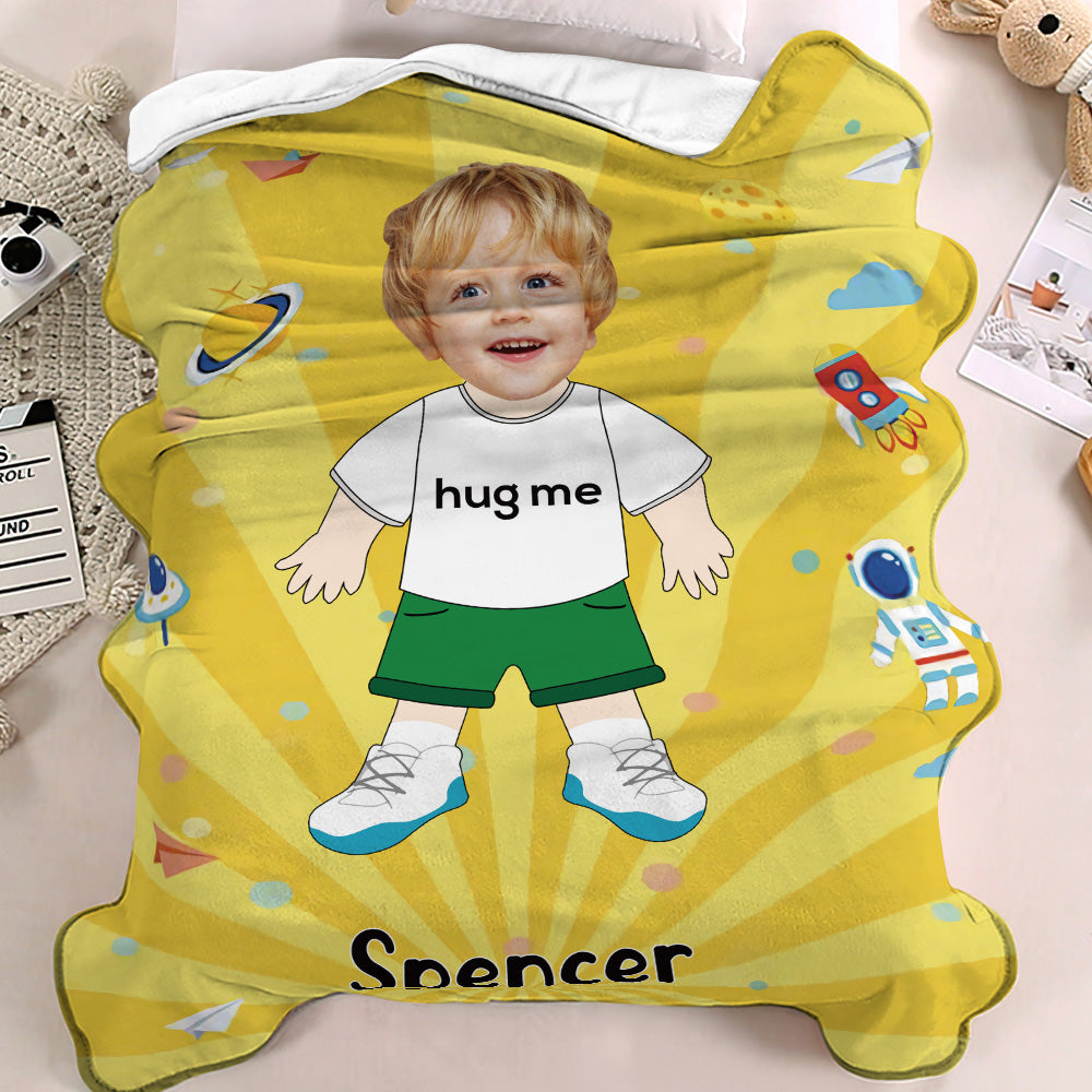 HUG ME Custom Face Blanket Personalized Photo and Text Minime Blanket Best Gift For Him