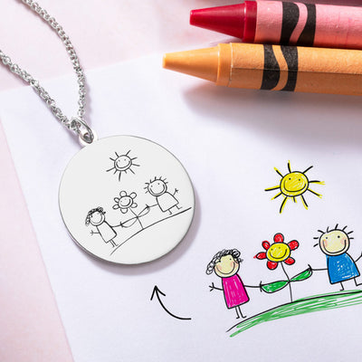 Turn Drawings into Disc Necklace Engraved Child's Drawing Necklace