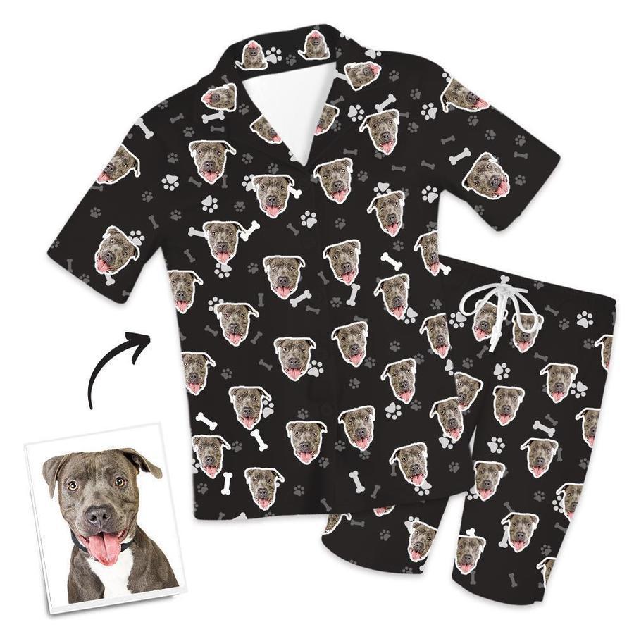 Custom Dog Face Short Sleeved Pajamas Personalised Pet Bone Pajamas