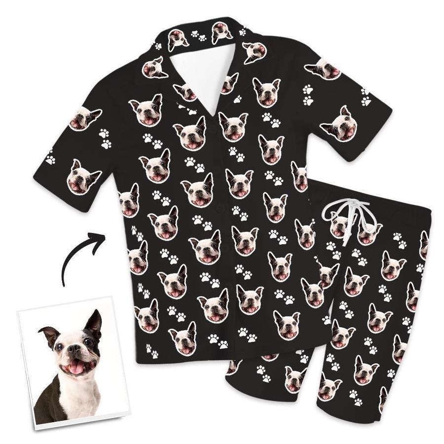 Custom Dog Face And Footprints Pajamas Personalised Photo Short Pajamas