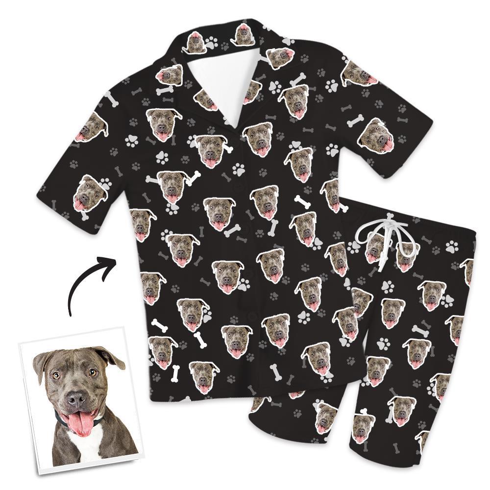 Christmas Gifts Custom Pajamas with Dog Face Bones And Footprints Short Sleeved Pajamas