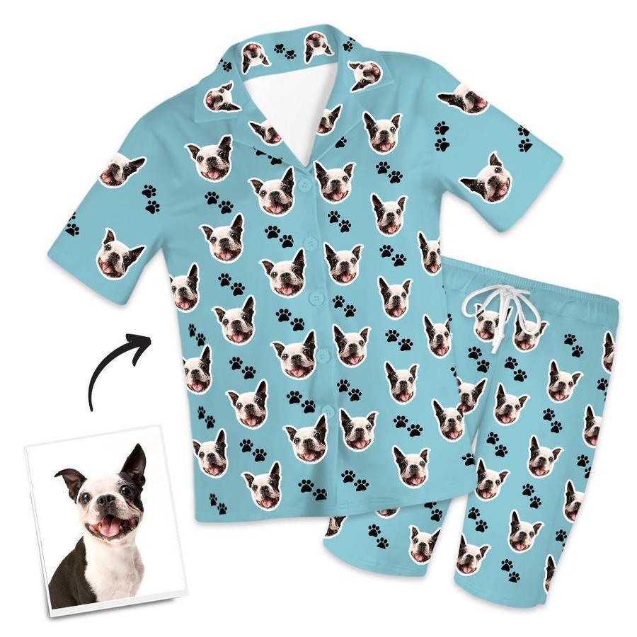 Custom Dog Face And Footprints Pajamas Personalised Photo Short Pajamas