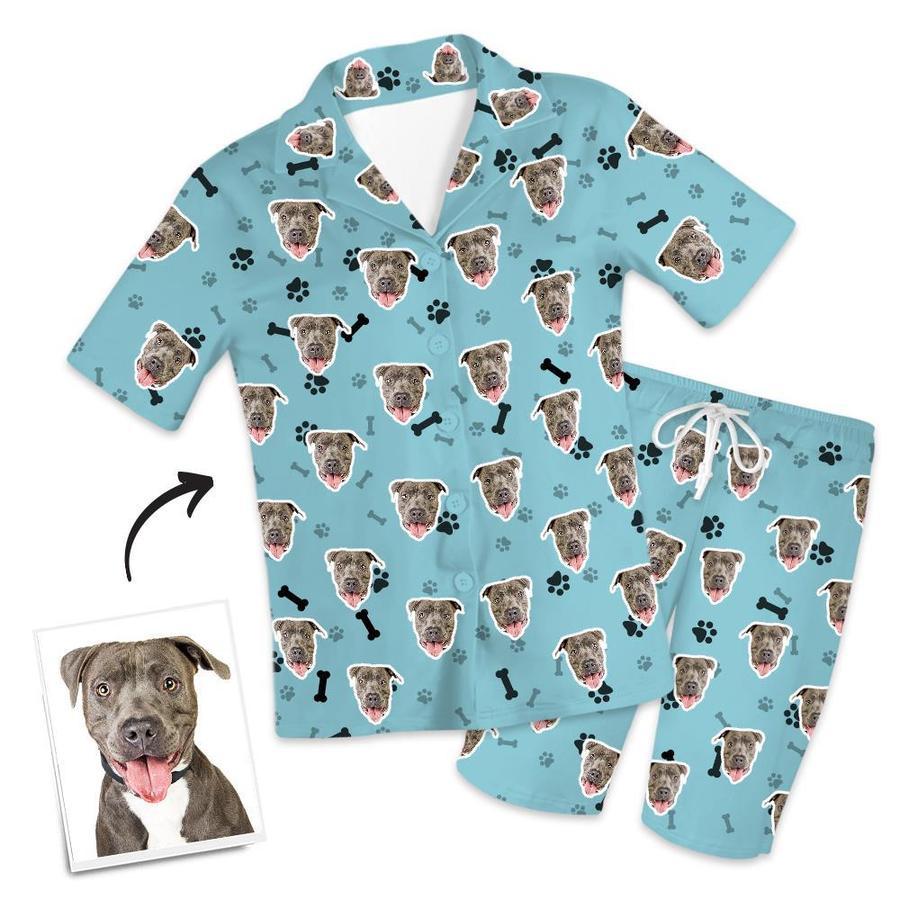 Custom Dog Face Short Sleeved Pajamas Personalised Pet Bone Pajamas