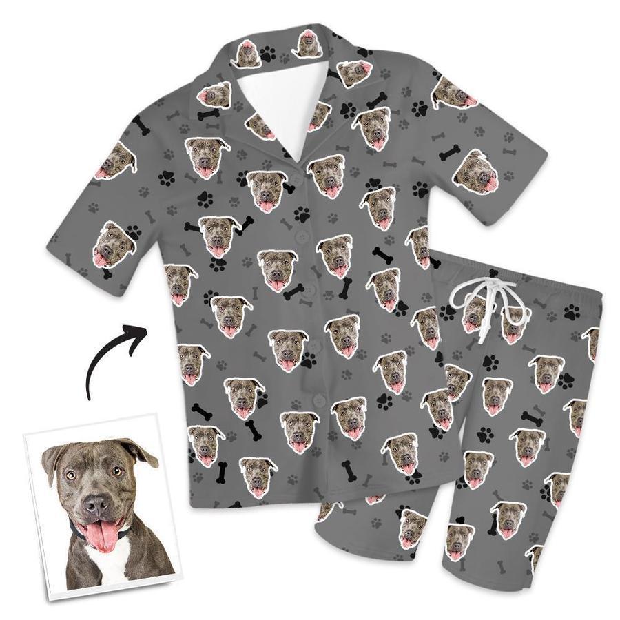 Custom Dog Face Short Sleeved Pajamas Personalised Pet Bone Pajamas