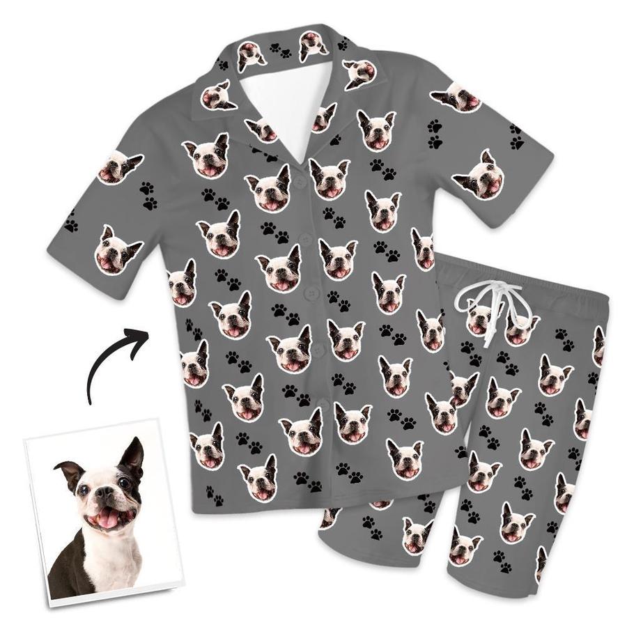 Custom Dog Face And Footprints Pajamas Personalised Photo Short Pajamas