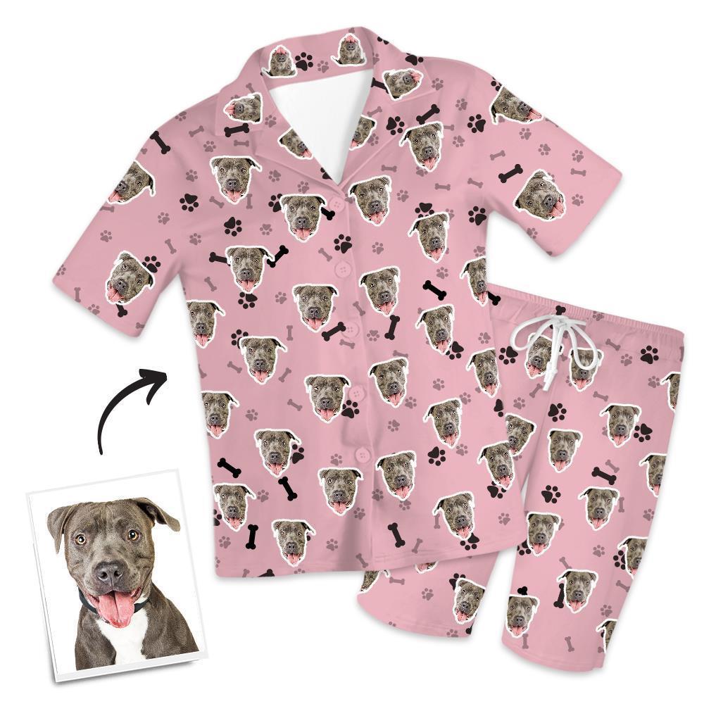 Christmas Gifts Custom Pajamas with Dog Face Bones And Footprints Short Sleeved Pajamas