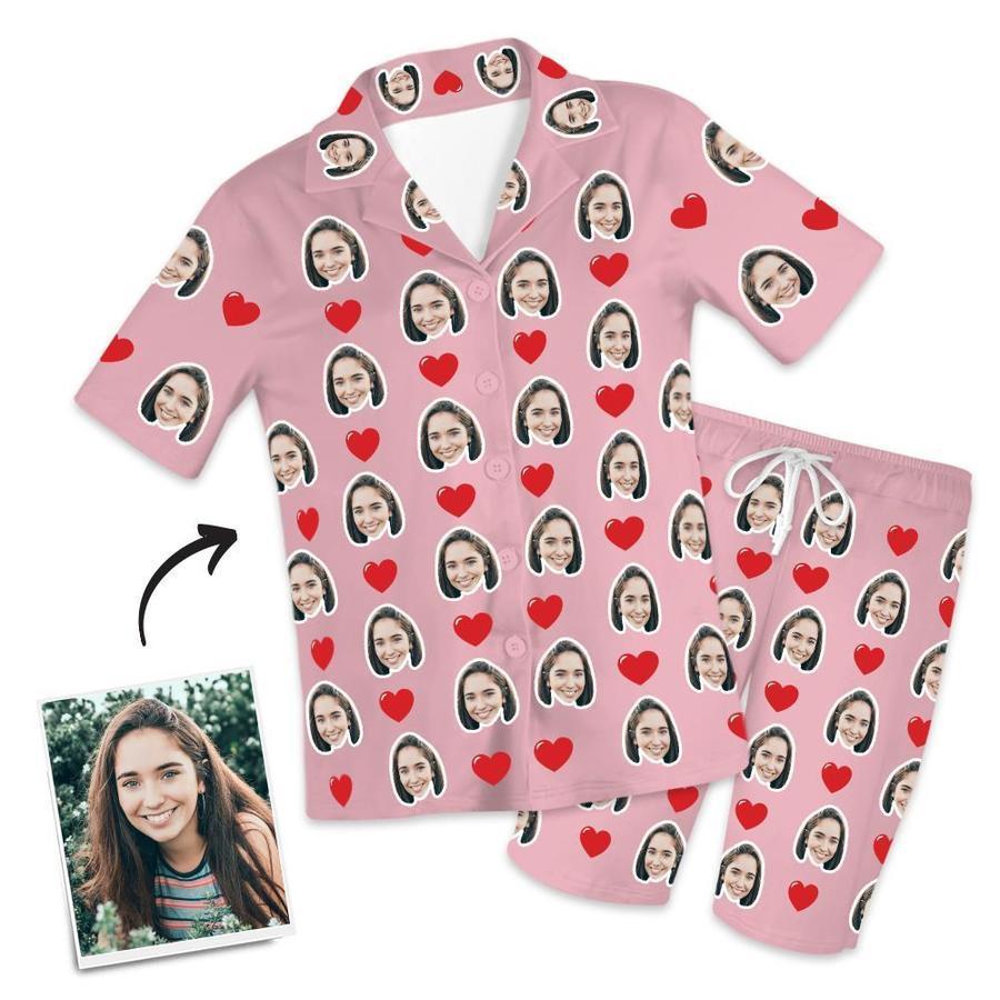 Customized Photo Face Short Sleeved Pajamas - Hearts